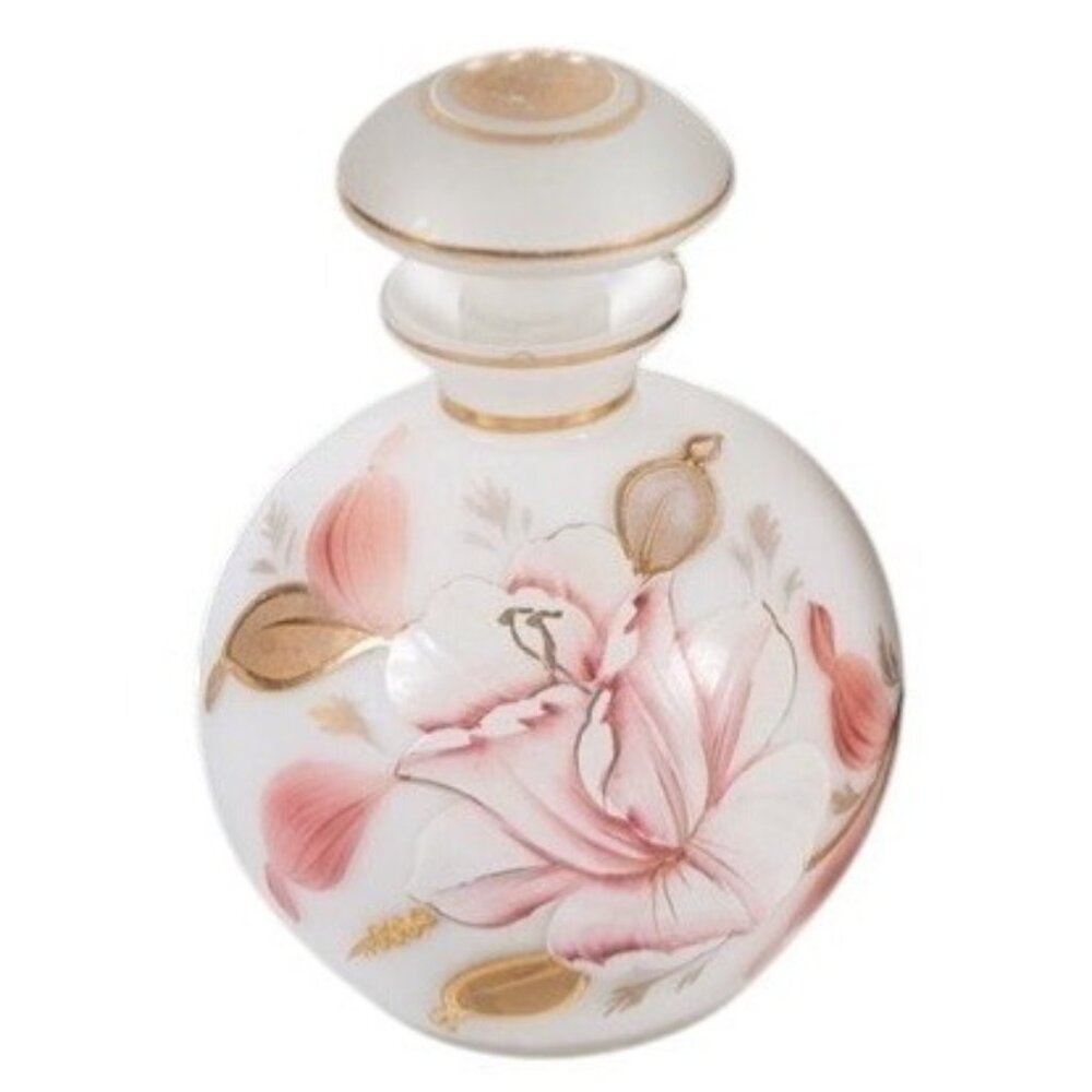 VTG Irving W. Irice Bottle | Pink Floral Gold Gilt Stopper Vanity EMPTY‎